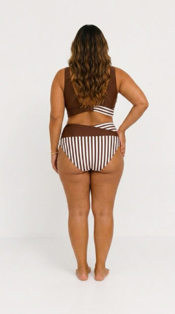 Bikini Incrociato a Righe Stampato