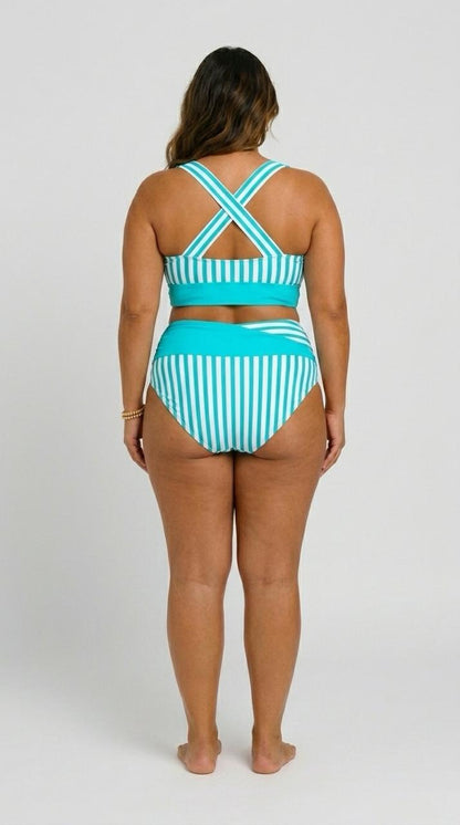 Bikini Incrociato a Righe Stampato