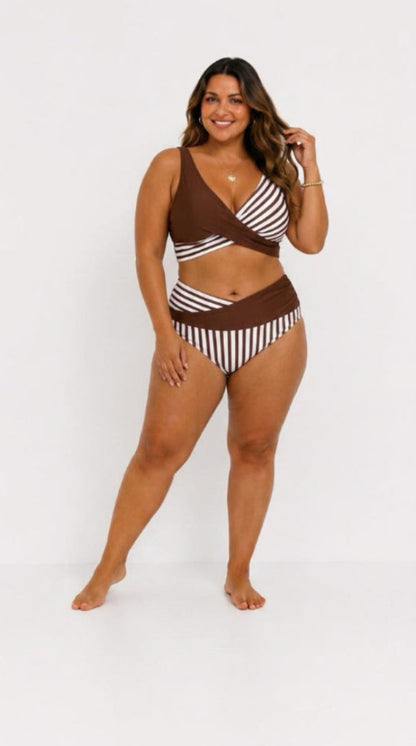 Bikini Incrociato a Righe Stampato