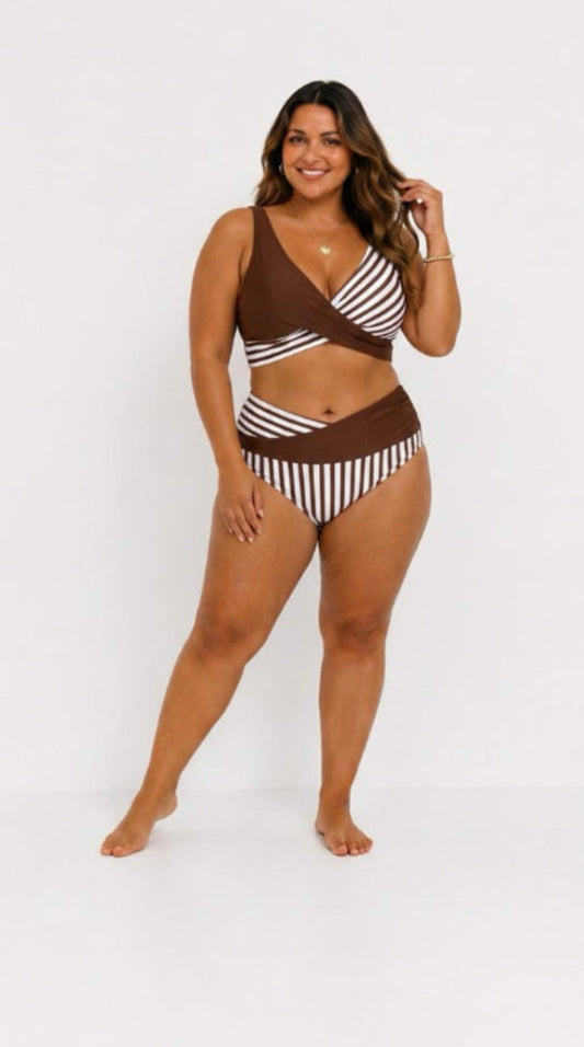 Bikini Incrociato a Righe Stampato