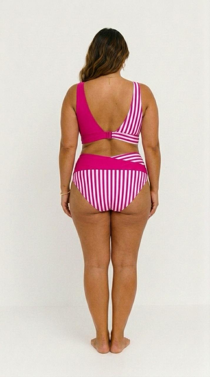 Bikini Incrociato a Righe Stampato