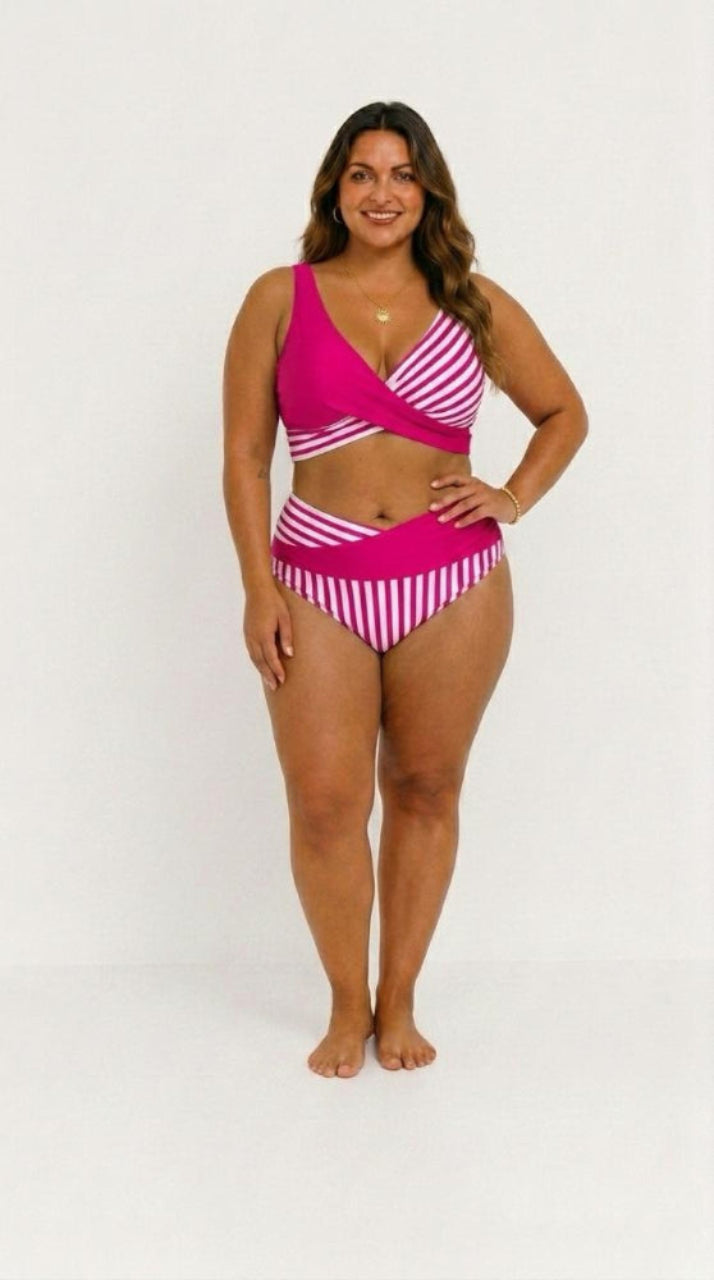 Bikini Incrociato a Righe Stampato