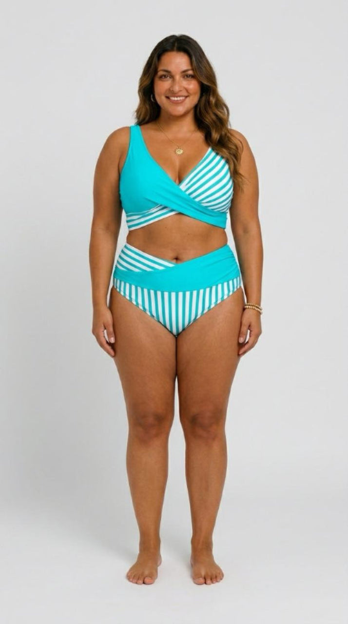 Bikini Incrociato a Righe Stampato