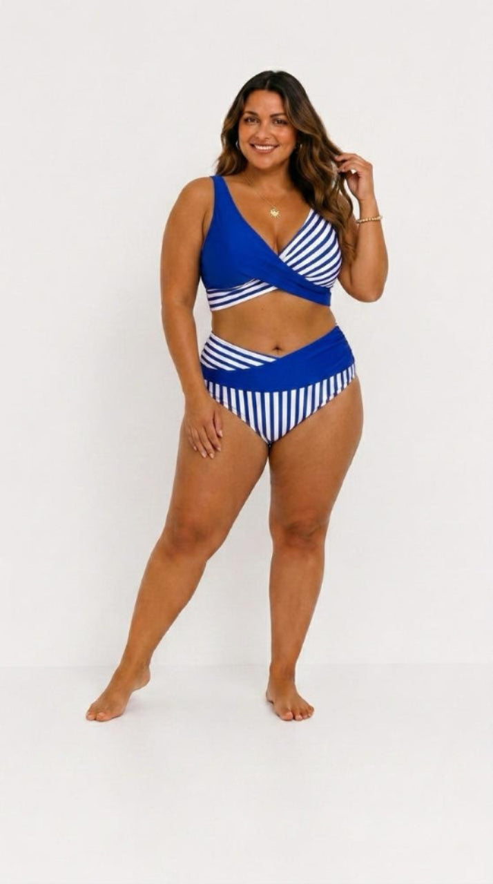 Bikini Incrociato a Righe Stampato