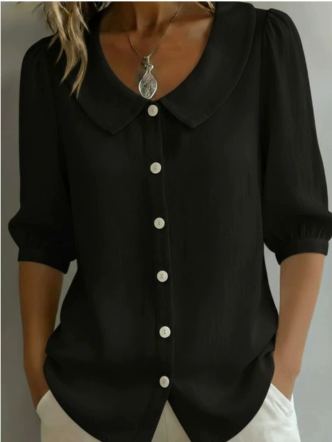 Emma Camicia in cotone a maniche medie con colletto Peter Pan
