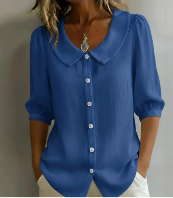 Emma Camicia in cotone a maniche medie con colletto Peter Pan
