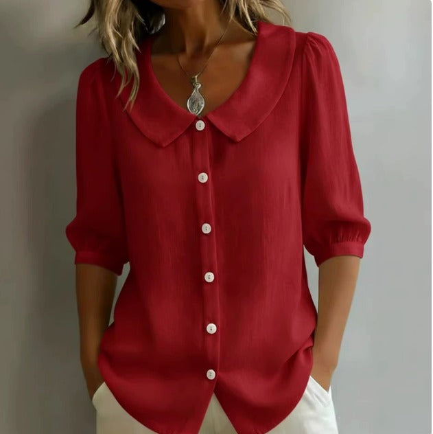 Emma Camicia in cotone a maniche medie con colletto Peter Pan