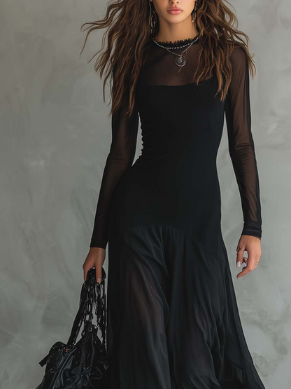 Neroa • Vestido maxi holgado de tul negro