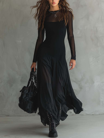 Neroa • Vestido maxi holgado de tul negro