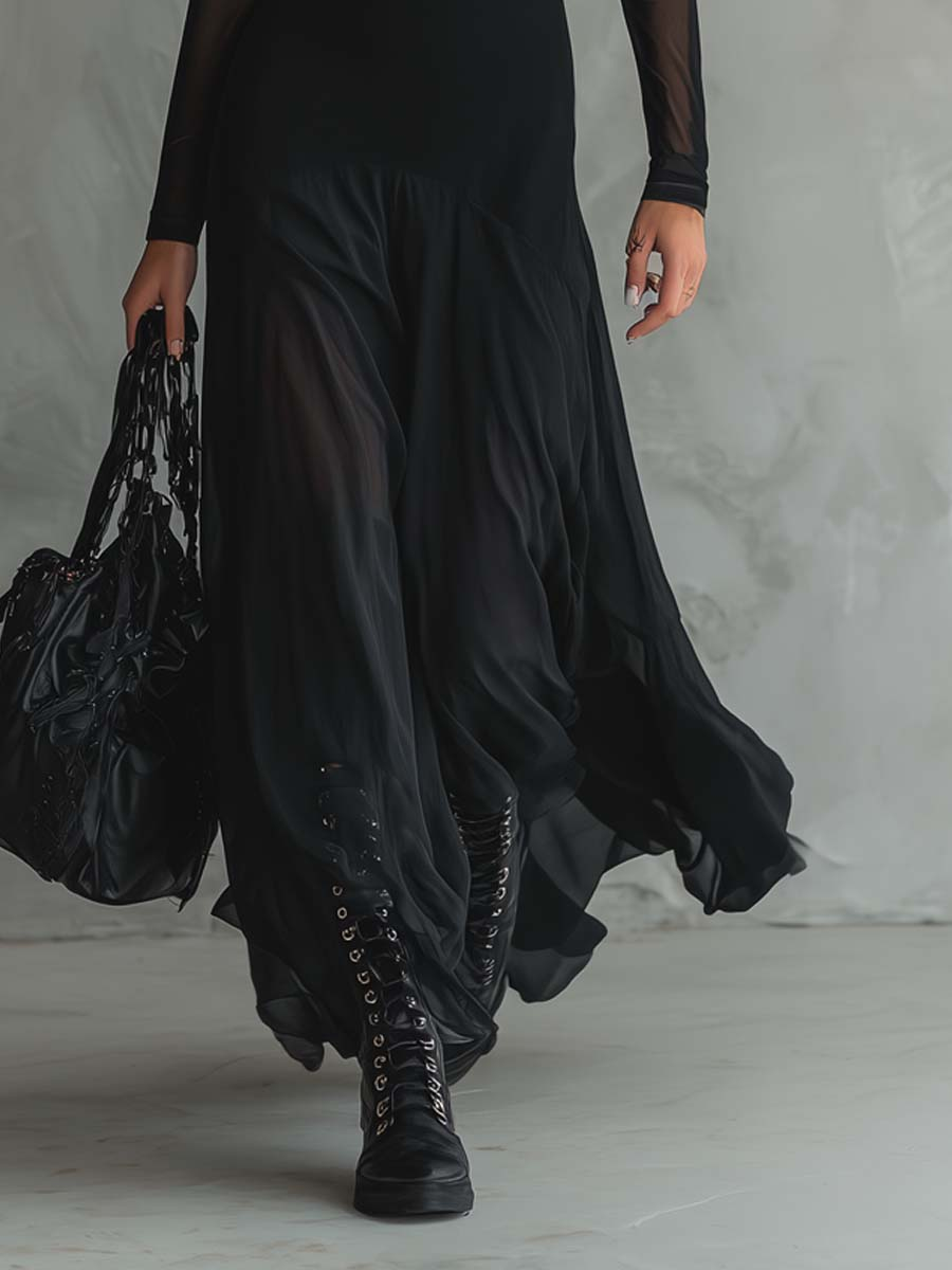 Neroa • Vestido maxi holgado de tul negro