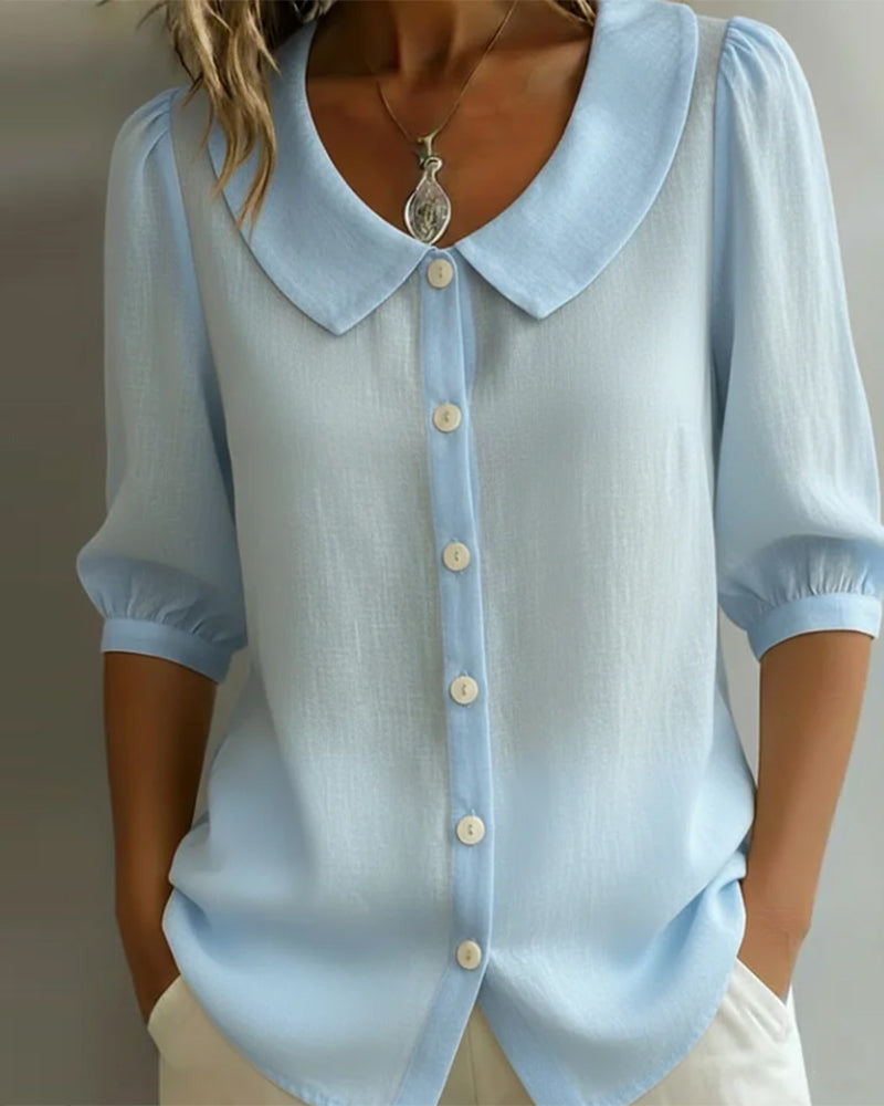 Emma Camicia in cotone a maniche medie con colletto Peter Pan