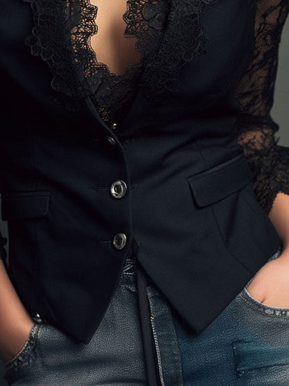 Noémie | Blazer Nero da Donna con Maniche Semitrasparenti