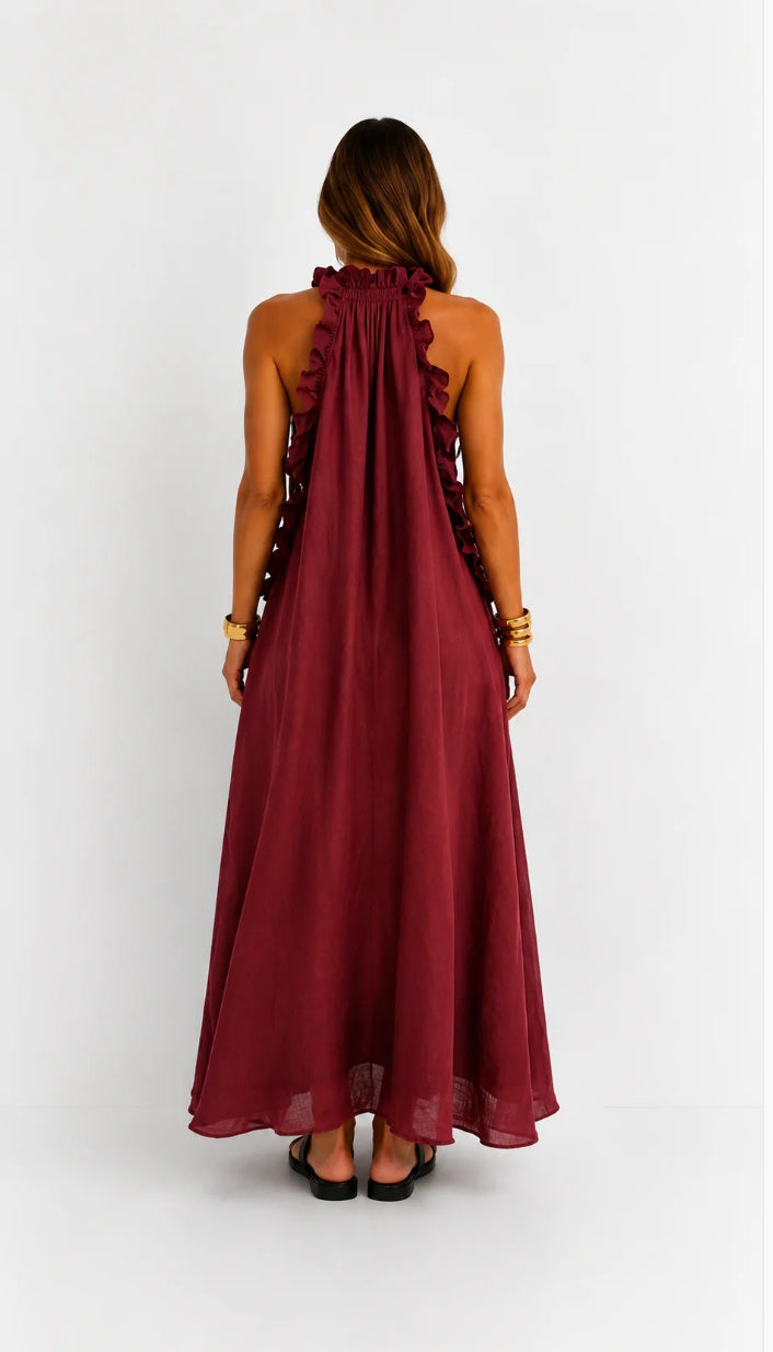 Fernanda | Sleeveless Linen Maxi Dress with Elegant Ruffles