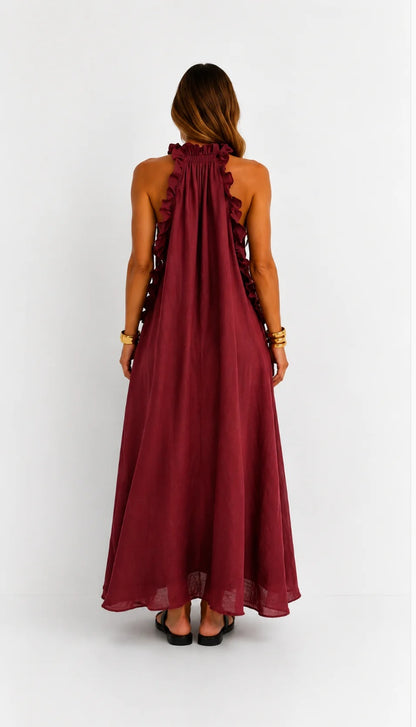 Fernanda | Sleeveless Linen Maxi Dress with Elegant Ruffles