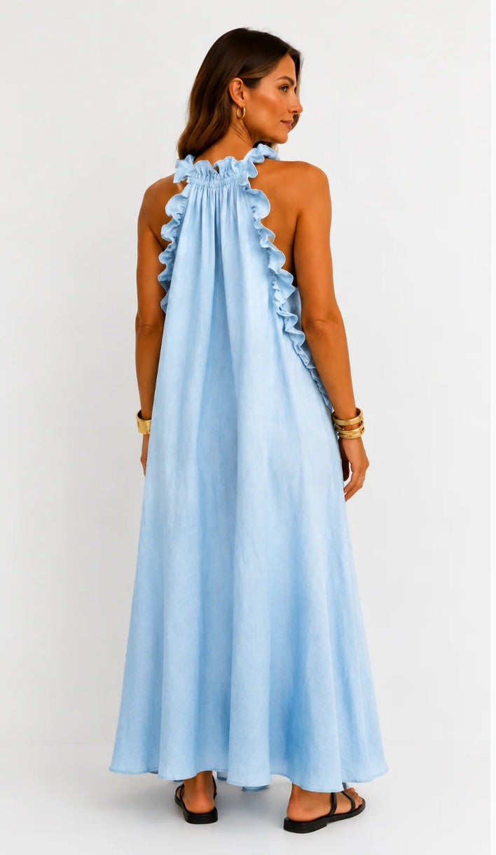 Fernanda | Sleeveless Linen Maxi Dress with Elegant Ruffles