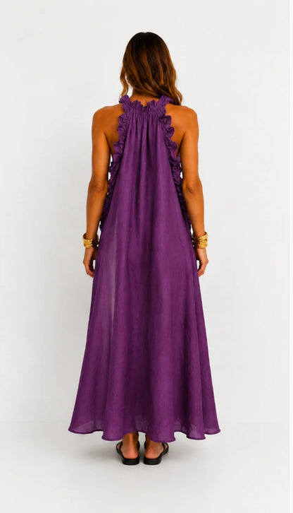 Fernanda | Sleeveless Linen Maxi Dress with Elegant Ruffles