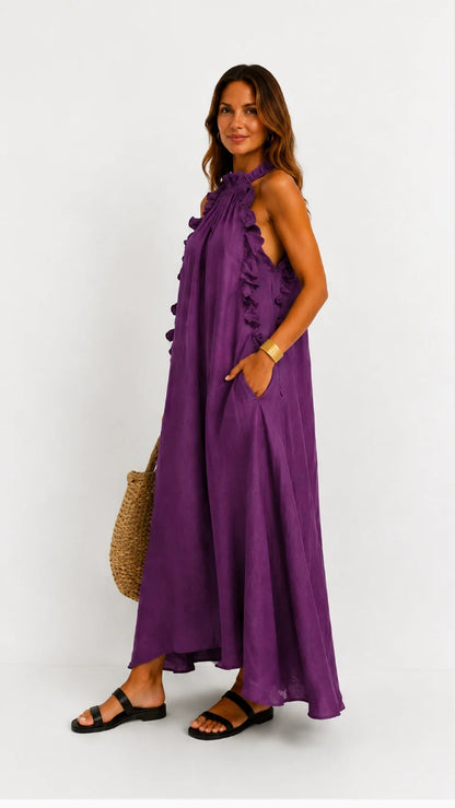Fernanda | Sleeveless Linen Maxi Dress with Elegant Ruffles