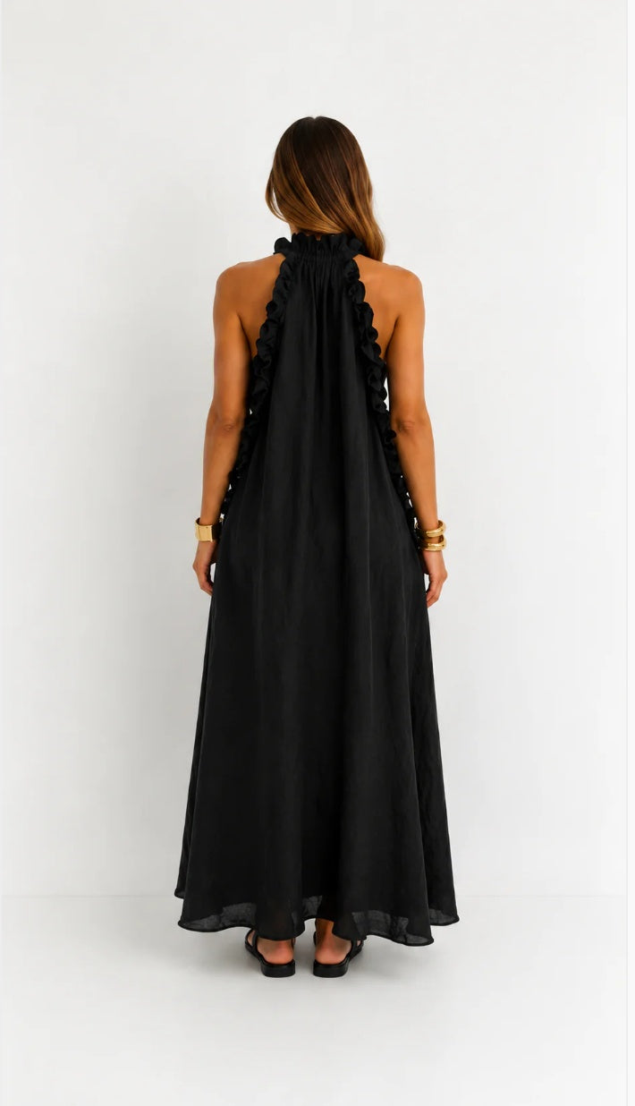 Fernanda | Sleeveless Linen Maxi Dress with Elegant Ruffles
