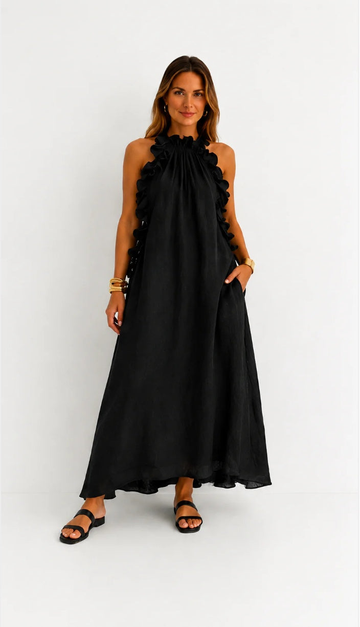 Fernanda | Sleeveless Linen Maxi Dress with Elegant Ruffles