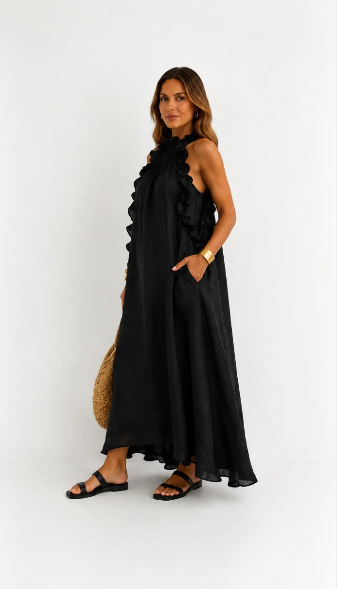 Fernanda | Sleeveless Linen Maxi Dress with Elegant Ruffles
